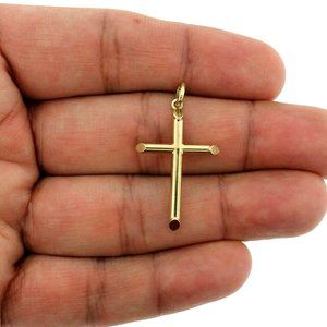 Real 10K Yellow Gold Diamond Cut Cross Pendant